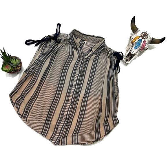 Free People Baby Blues Ombre Striped shirt Tie Size S - Picture 4 of 10